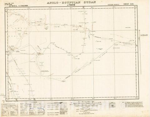 Map : J. Rahib Anglo-Egyptian Sudan 1942, Africa 1:250,000, Anglo-Egyptian Sudan, J. Rahib sheet 44-K , Antique Vintage Reproduction