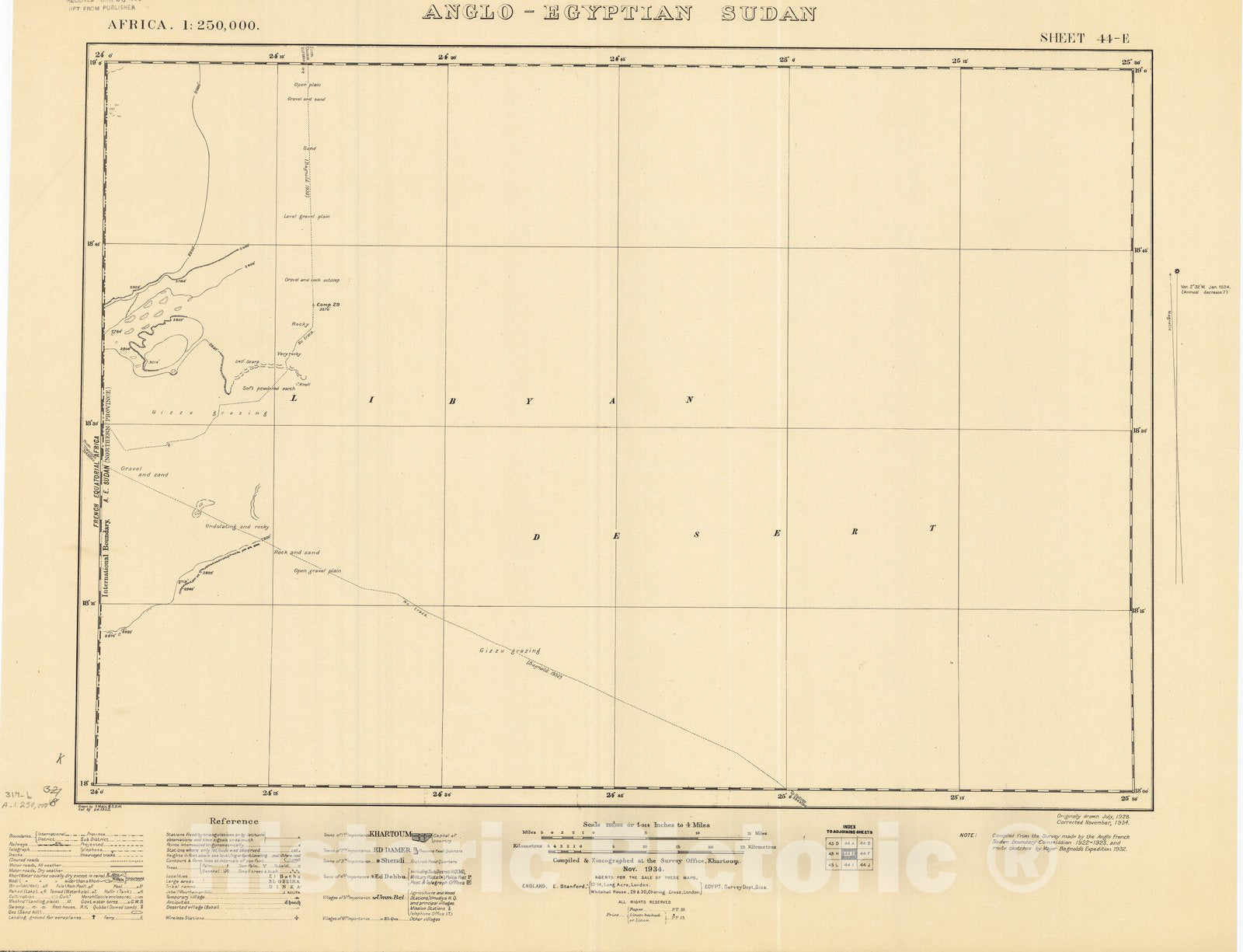Map : Anglo-Egyptian Sudan sheet 44-E 1934, Africa 1:250,000, Anglo-Egyptian Sudan sheet 44-E , Antique Vintage Reproduction