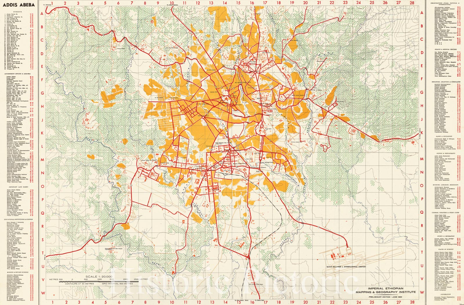 Map : Addis Ababa, Ethiopia 1964, Addis Abeba , Antique Vintage Reproduction