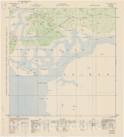Map : Cacheo, Senegal 1942, Africa, Senegal 1:125000 Cacheo, Senegal Belt , Antique Vintage Reproduction