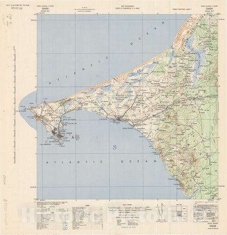 Map : Dakar, Senegal 1942, Africa, Senegal 1:125000 Dakar, Senegal Belt , Antique Vintage Reproduction