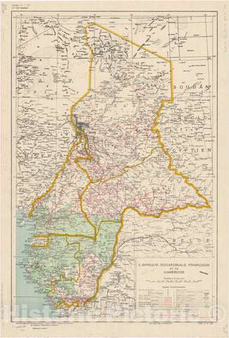Map : Central Africa 1951, L'Afrique Equatoriale Francaise et le Cameroun, Antique Vintage Reproduction