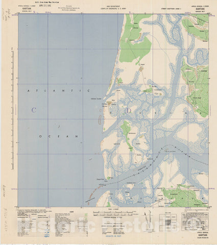 Map : Kartiak, Senegal 1942, Africa, Senegal 1:125000 Kartiak, Senegal Belt , Antique Vintage Reproduction