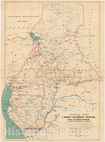 Map : Central Africa 1934, Gouvernement general de l'Afrique Equatoriale Francaise, carte du reseau routier de l'Afrique Equatoriale Francaise ; A. Meunier