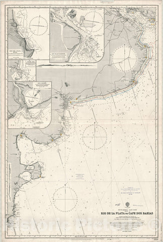 Map : Argentina coast 1916, South America, east coast, sheet IV, Rio de la Plata to Cape Dos Bahias , Antique Vintage Reproduction