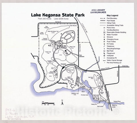 Map : Lake Kegonsa State Park, Wisconsin, , Antique Vintage Reproduction