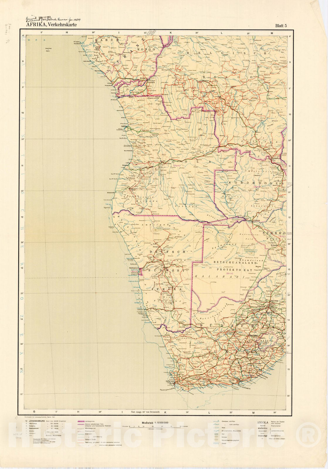 Map : Africa 1941 2, Afrika, Verkehrskarte , Antique Vintage Reproduction