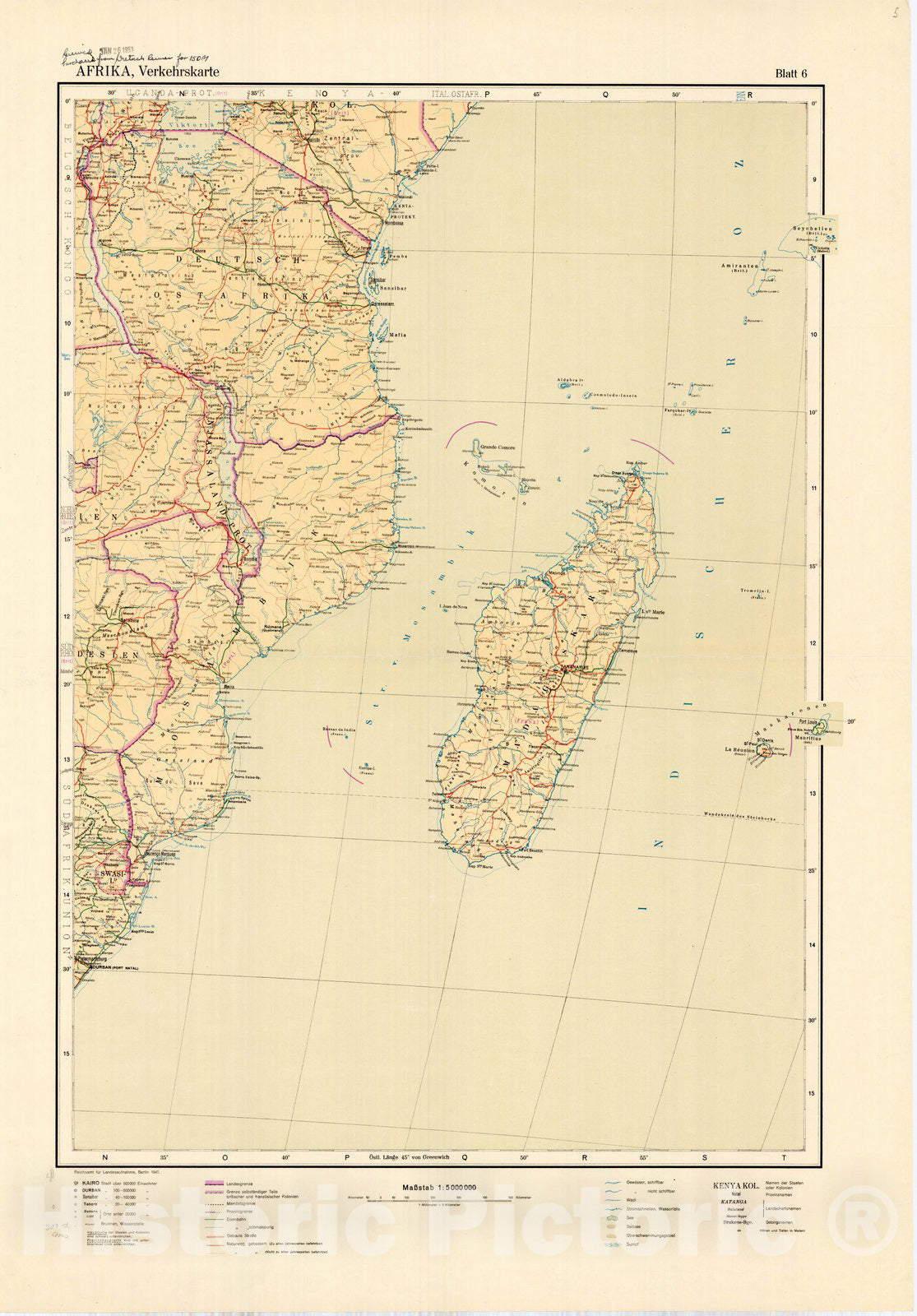 Map : Africa 1941 5, Afrika, Verkehrskarte , Antique Vintage Reproduction
