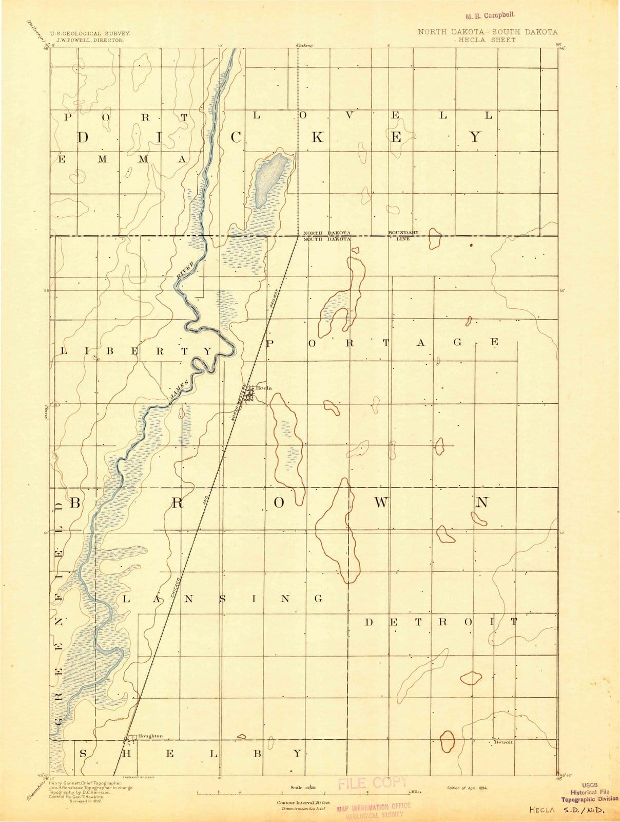 1894 Hecla, SD - South Dakota - USGS Topographic Map