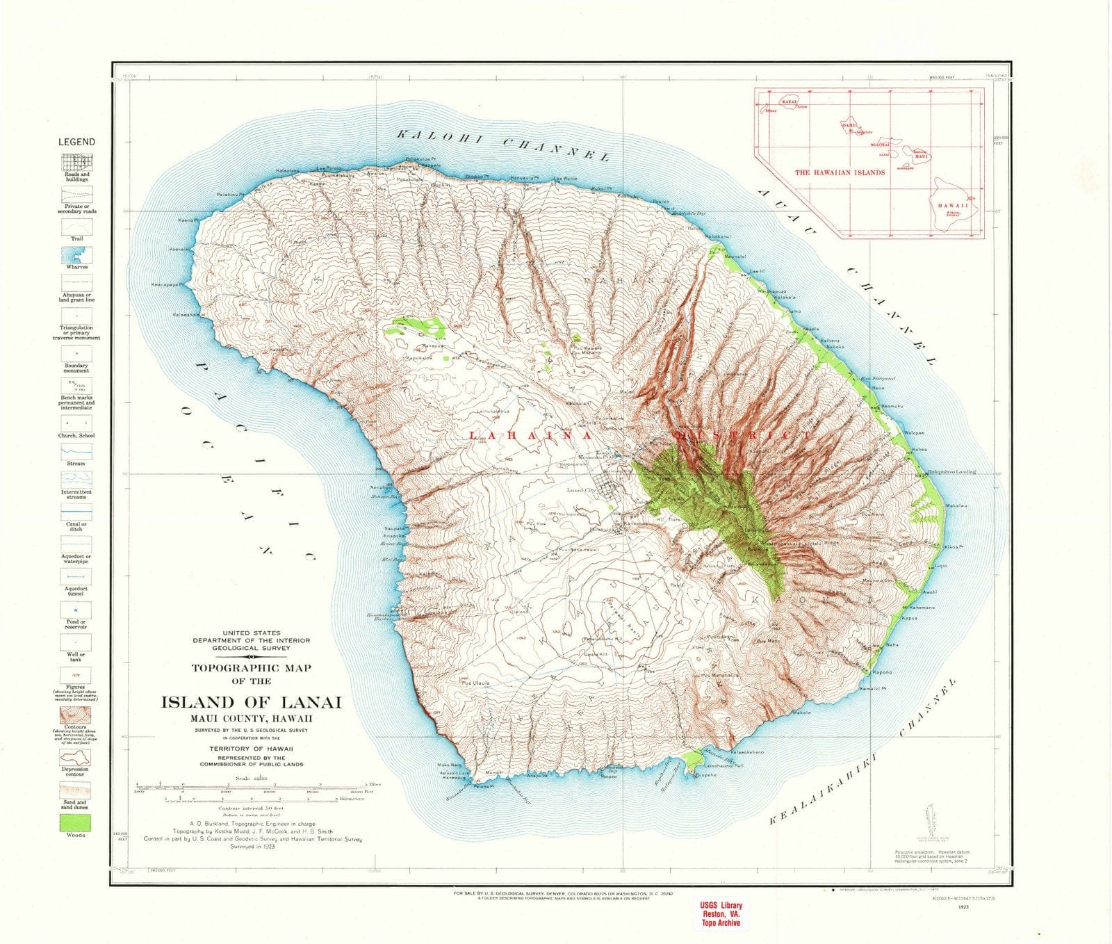 1923 Island of Lanai, HI - Hawaii - USGS Topographic Map