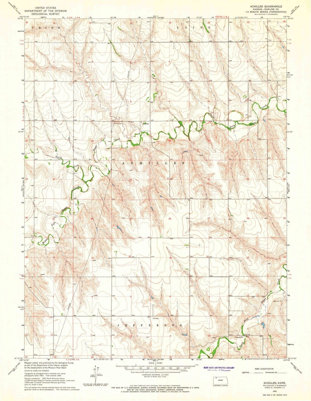1965 Achilles, KS - Kansas - USGS Topographic Map
