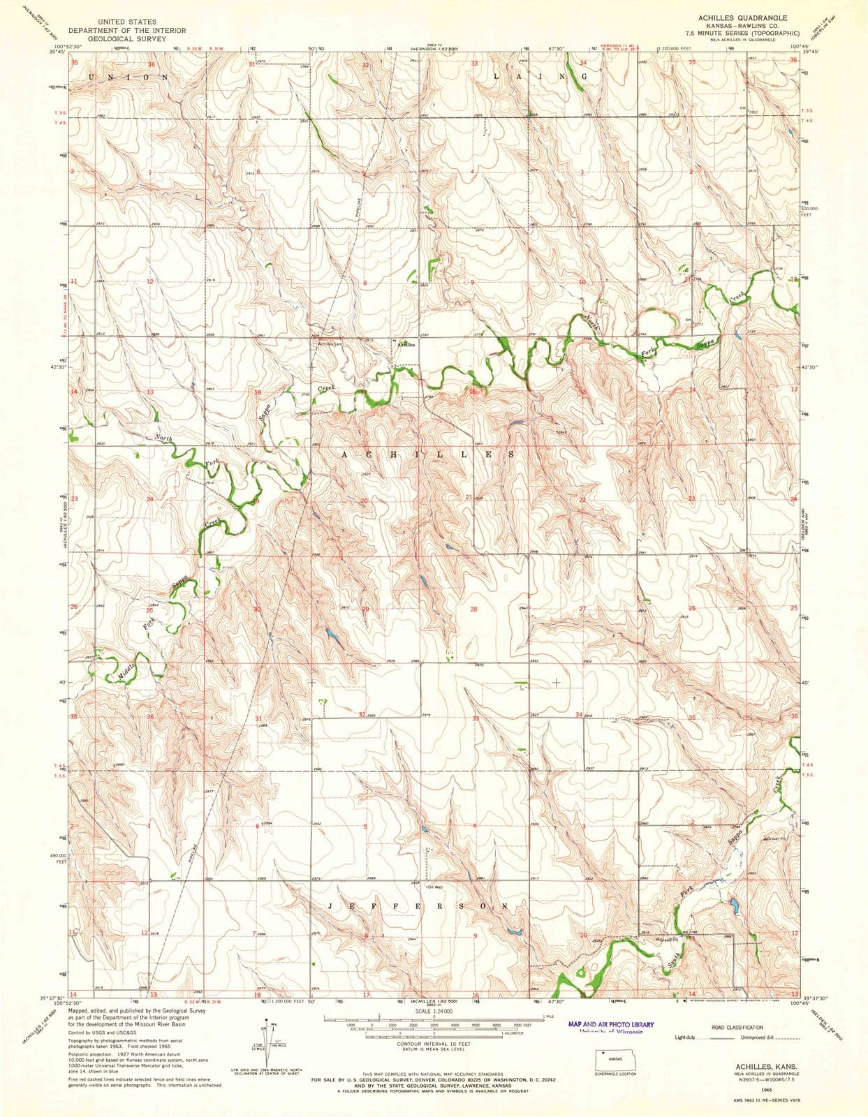 1965 Achilles, KS - Kansas - USGS Topographic Map