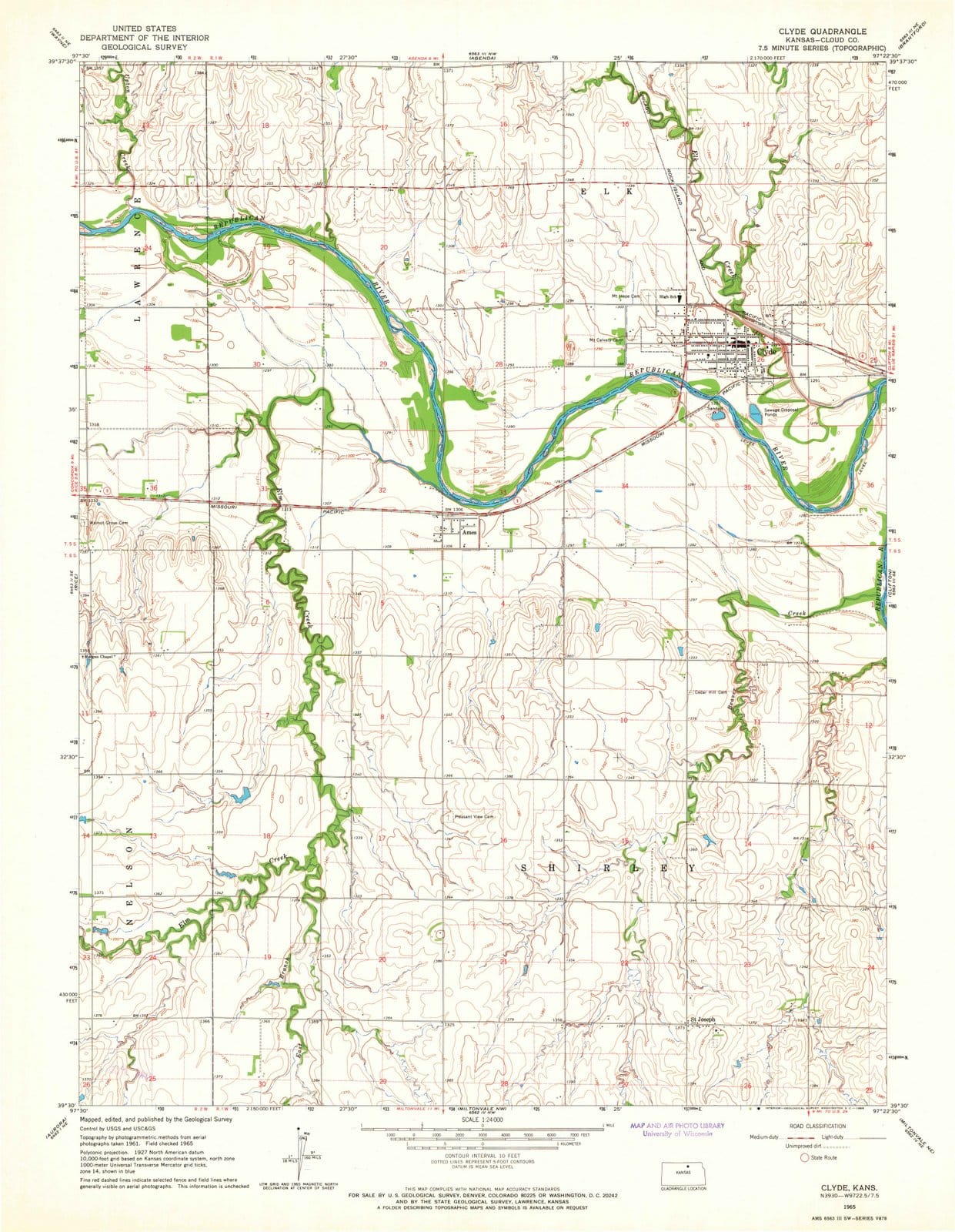 1965 Clyde, KS - Kansas - USGS Topographic Map