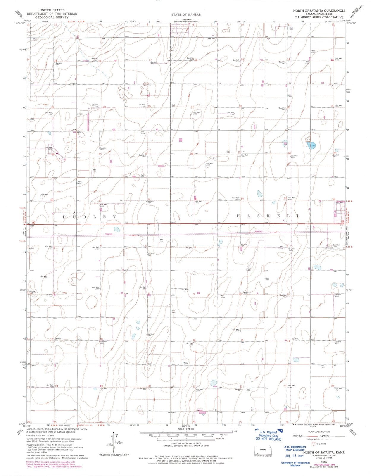 1960 North of Satanta, KS Kansas USGS Topographic Map Historic