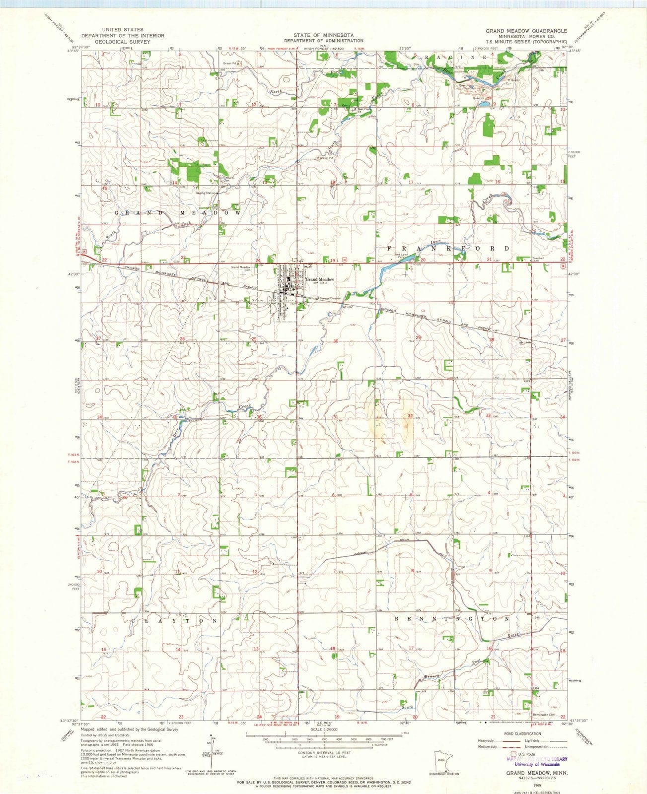 1965 Grand Meadow, MN - Minnesota - USGS Topographic Map