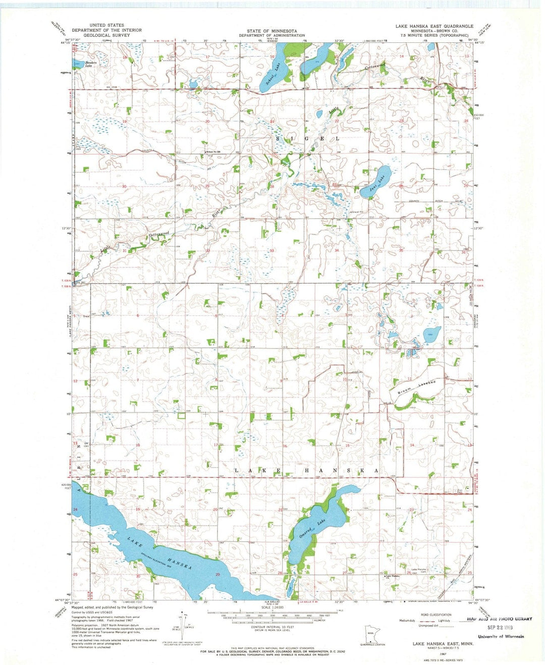 1967 Lake Hanska East, MN - Minnesota - USGS Topographic Map