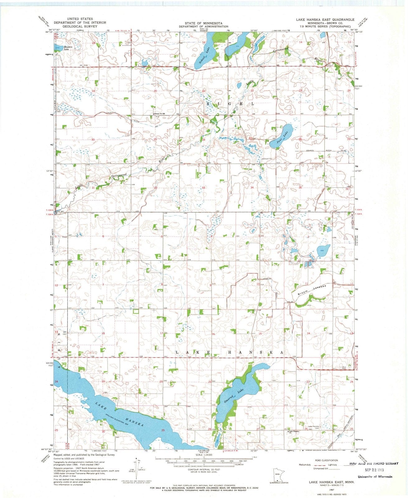 1967 Lake Hanska East, MN - Minnesota - USGS Topographic Map
