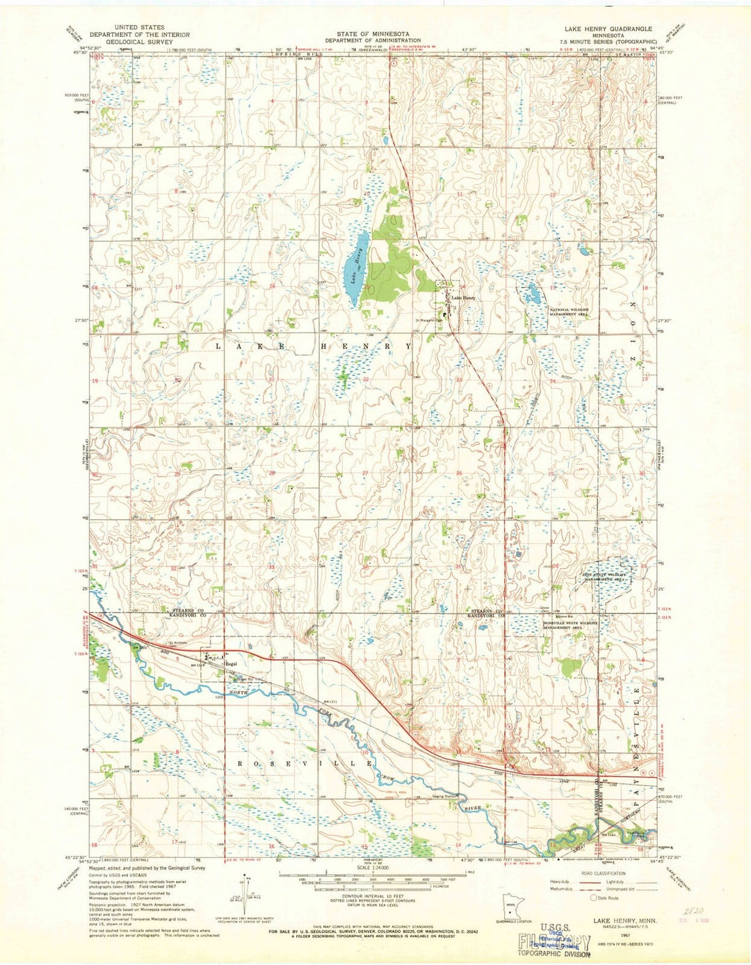 1967 Lake Henry, MN - Minnesota - USGS Topographic Map