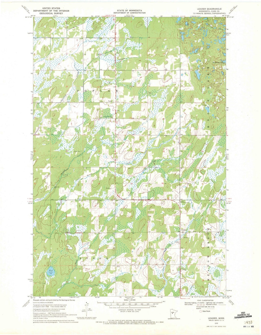 1970 Leader, MN - Minnesota - USGS Topographic Map