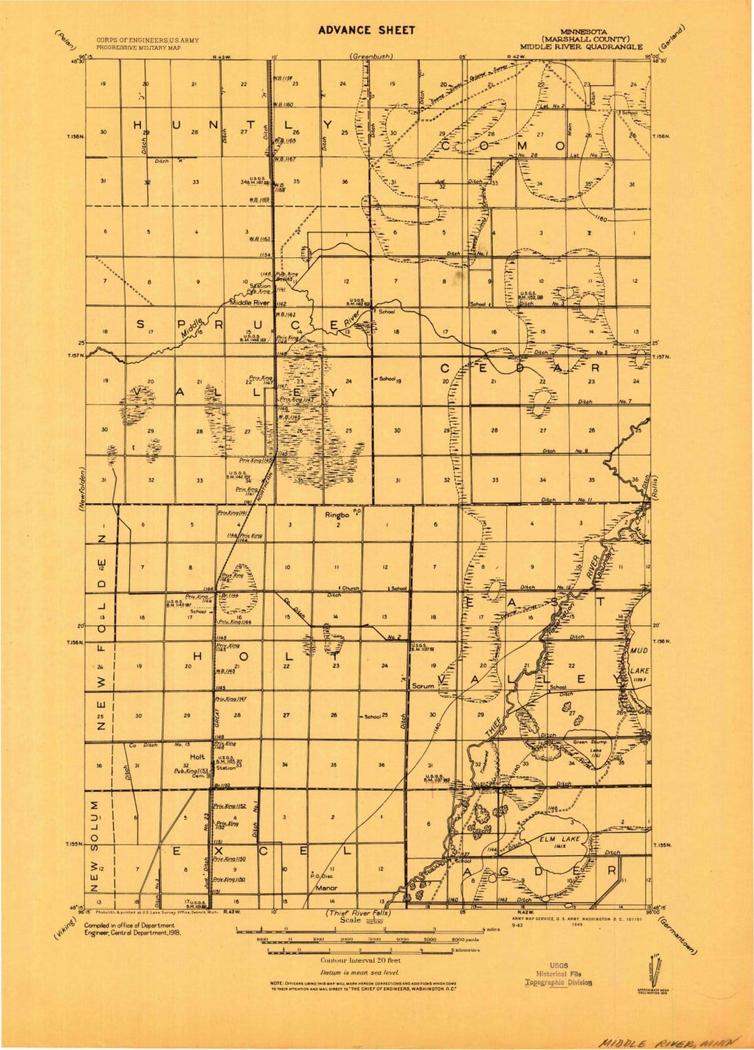1918 Middle River, MN - Minnesota - USGS Topographic Map