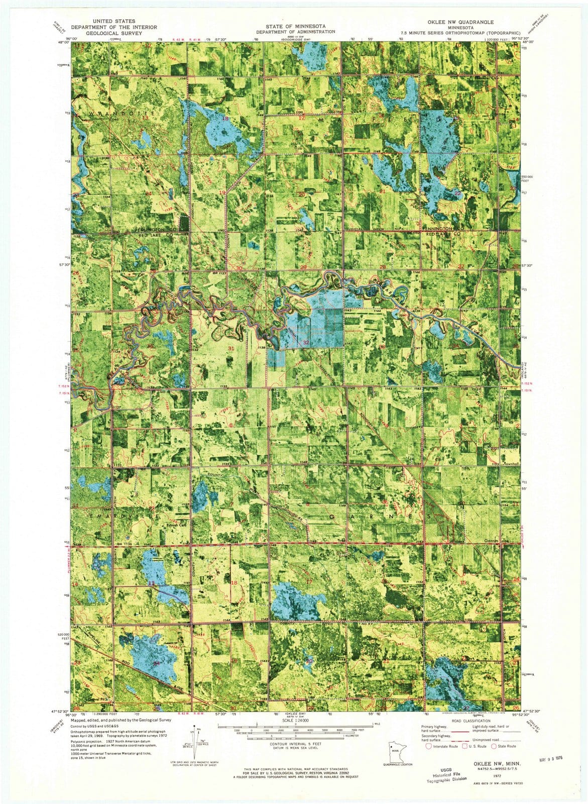 1972 Oklee, MN - Minnesota - USGS Topographic Map