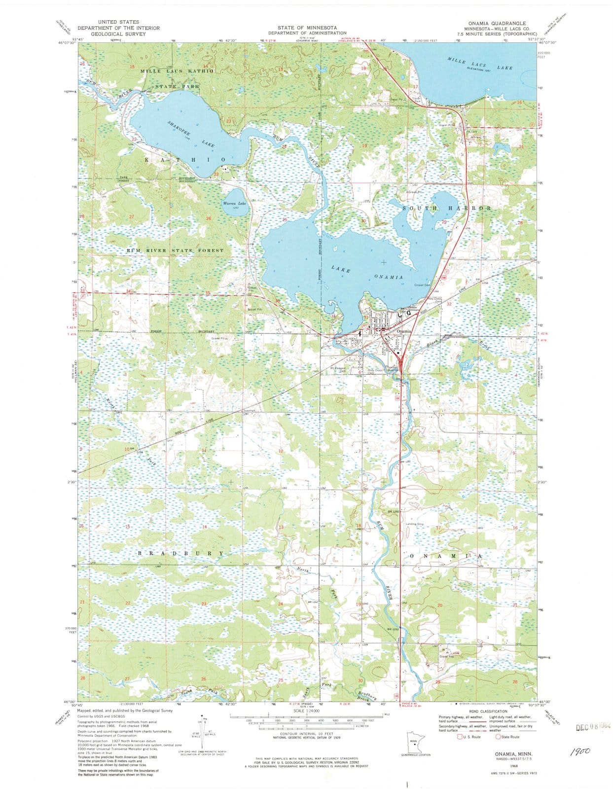 1968 Onamia, MN - Minnesota - USGS Topographic Map v2