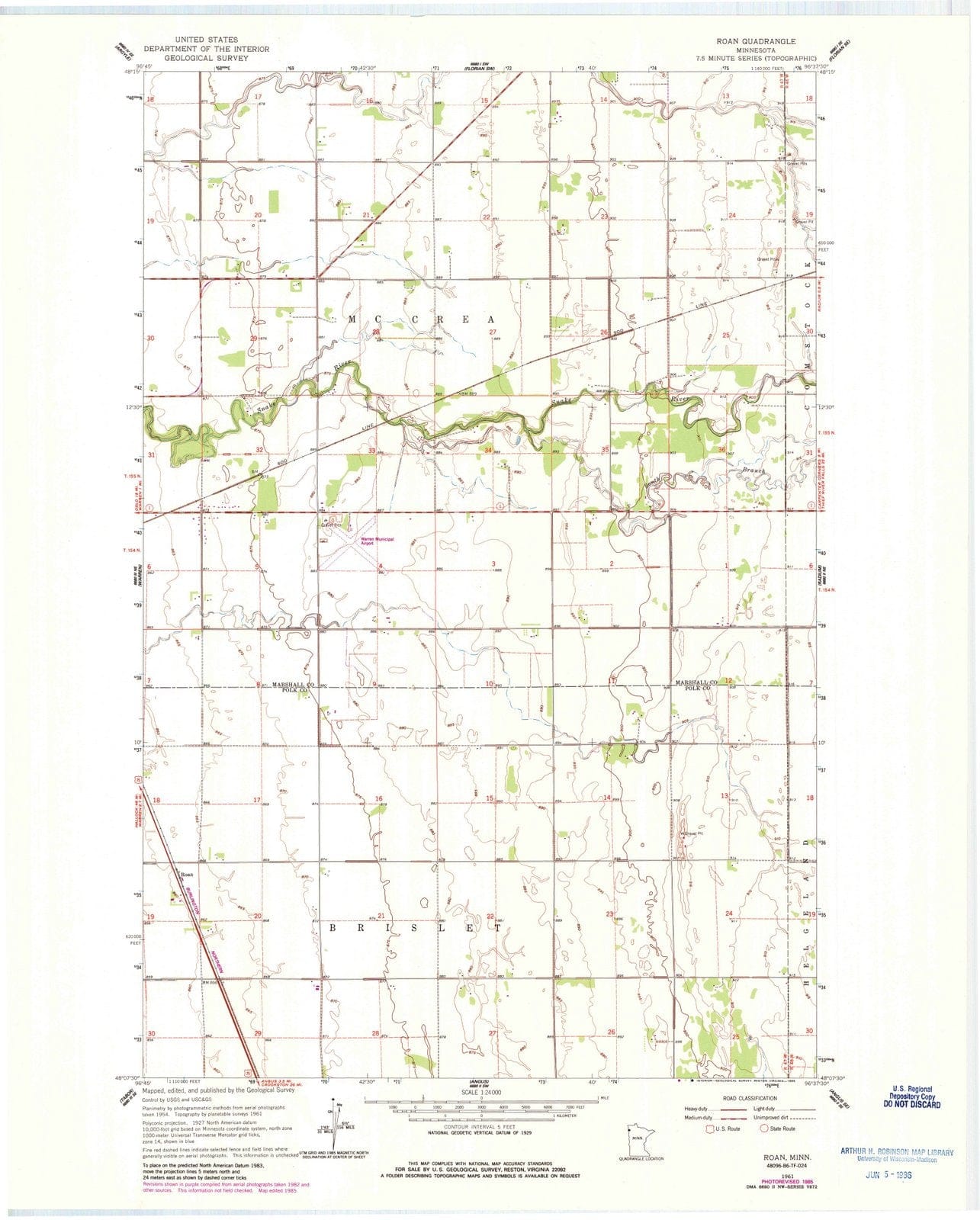 1961 Roan, MN - Minnesota - USGS Topographic Map