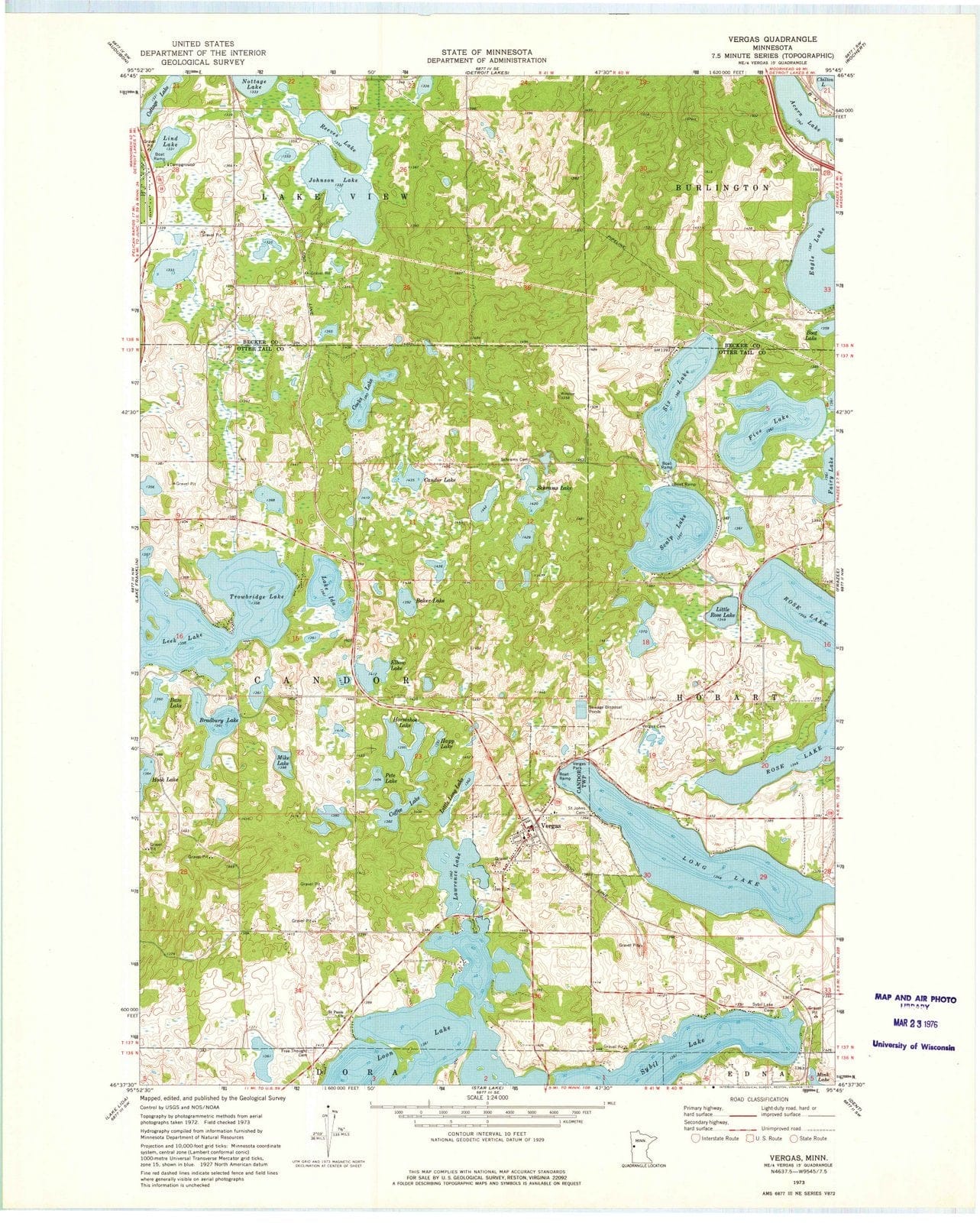 1973 Vergas, MN - Minnesota - USGS Topographic Map