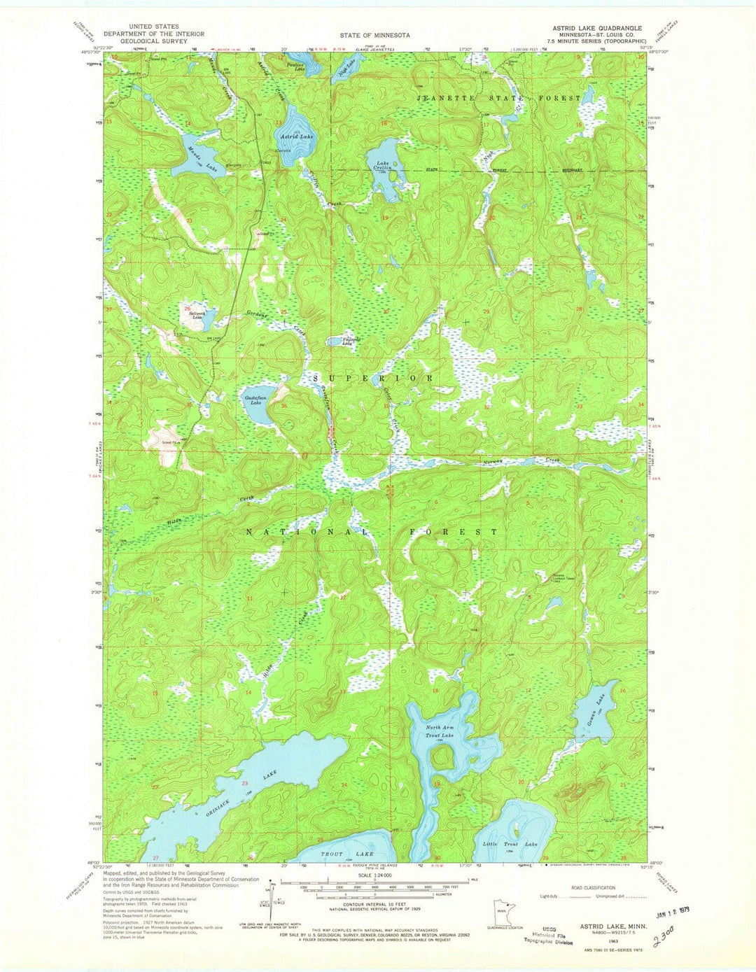 1963 Astrid Lake, MN - Minnesota - USGS Topographic Map