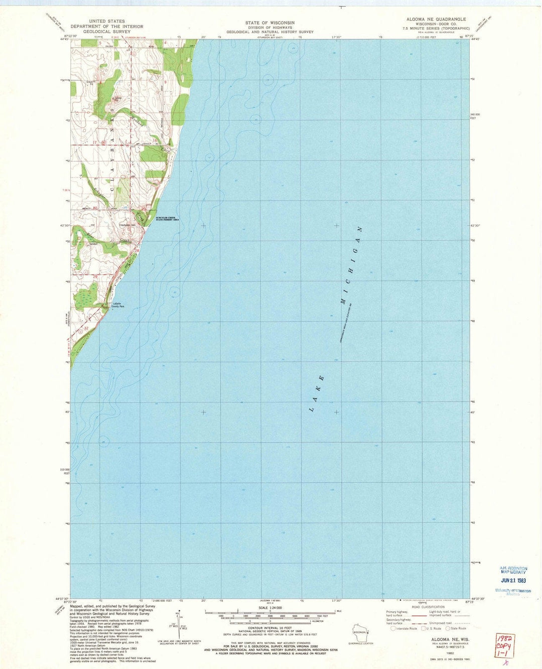 1982 Algoma, WI - Wisconsin - USGS Topographic Map