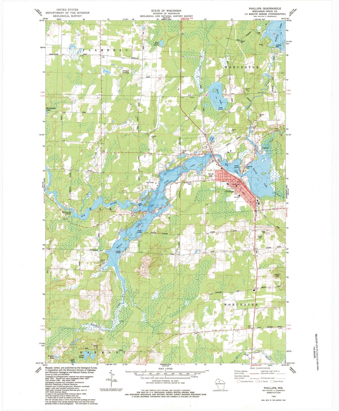 1984 Phillips, WI - Wisconsin - USGS Topographic Map