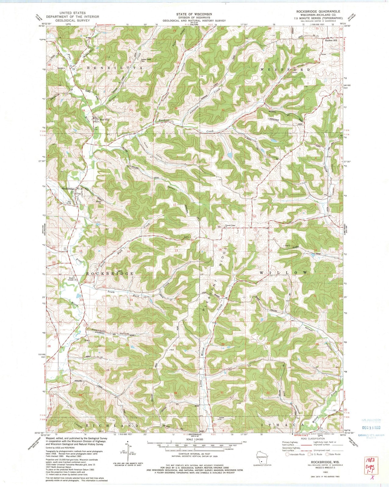 1983 Rockbridge, WI - Wisconsin - USGS Topographic Map