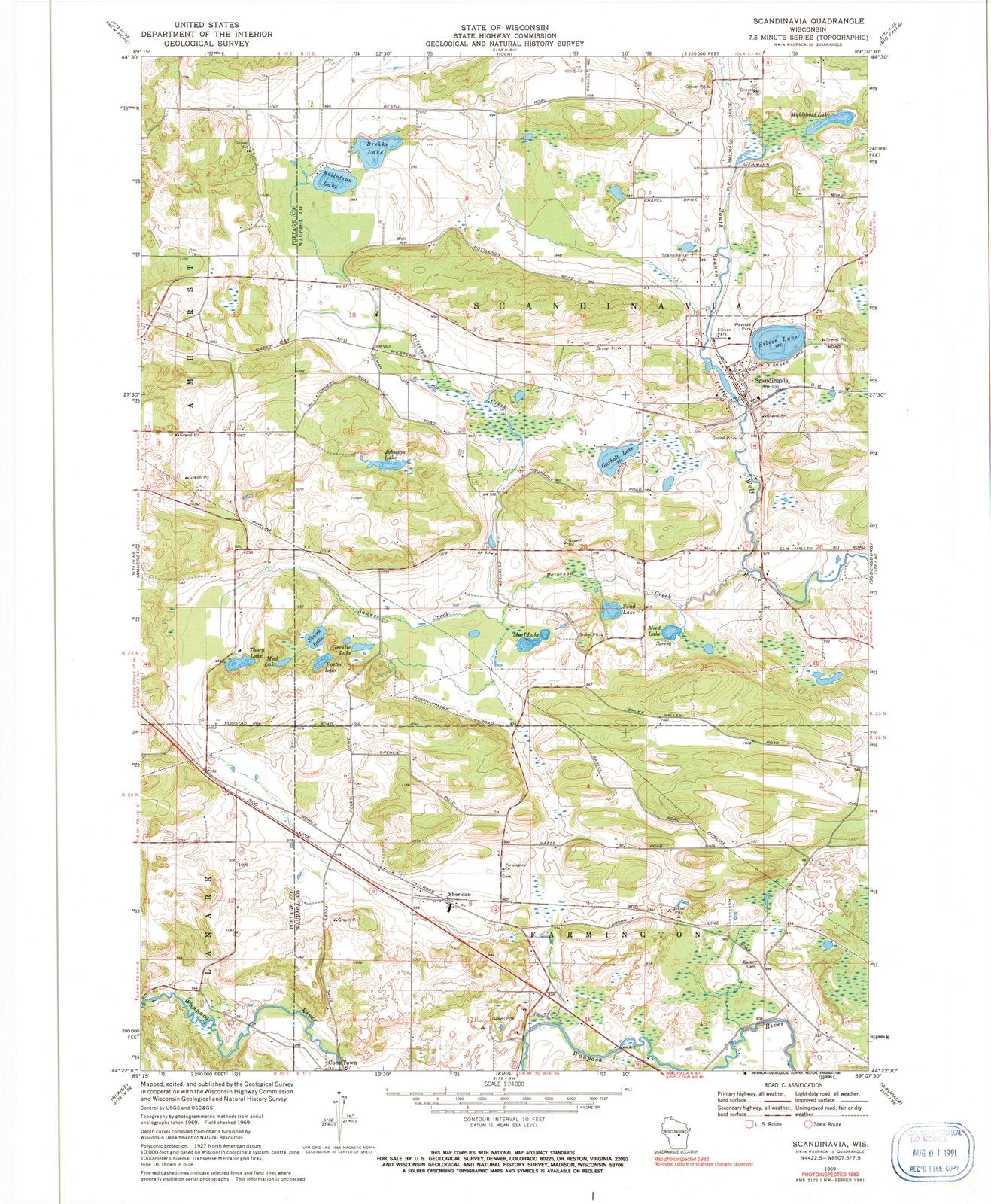 1969 Scandinavia, WI - Wisconsin - USGS Topographic Map