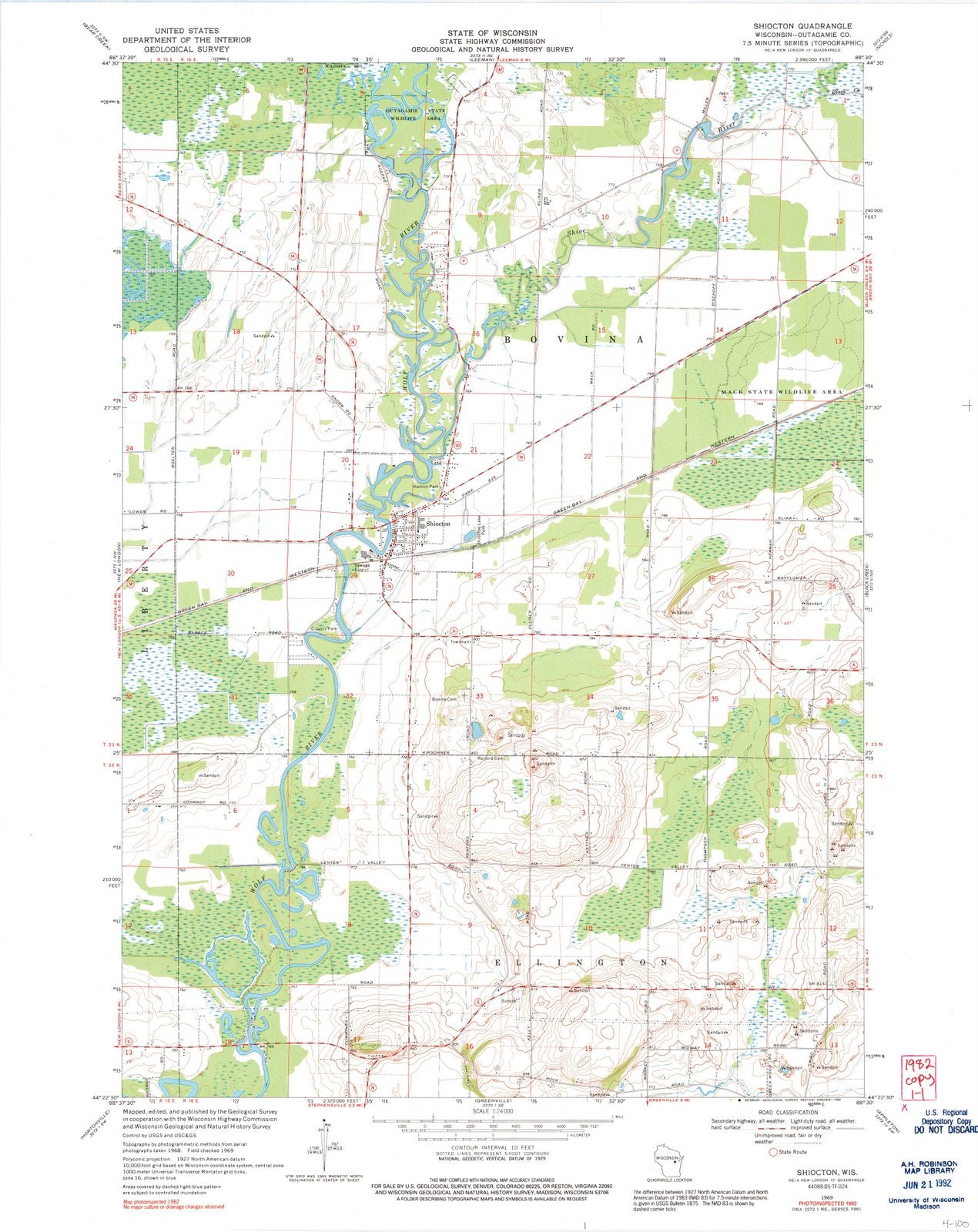 1969 Shiocton, WI - Wisconsin - USGS Topographic Map