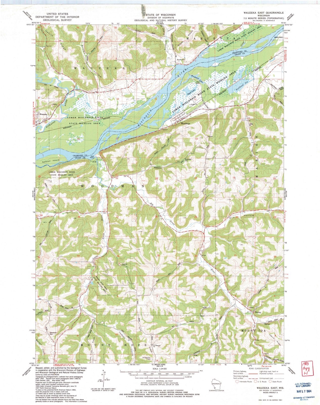 1983 Wauzeka East, WI - Wisconsin - USGS Topographic Map