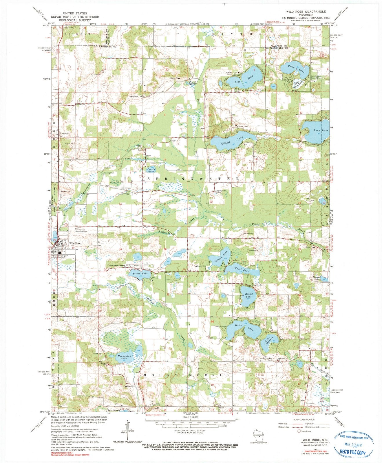 1961 Wild Rose, WI - Wisconsin - USGS Topographic Map