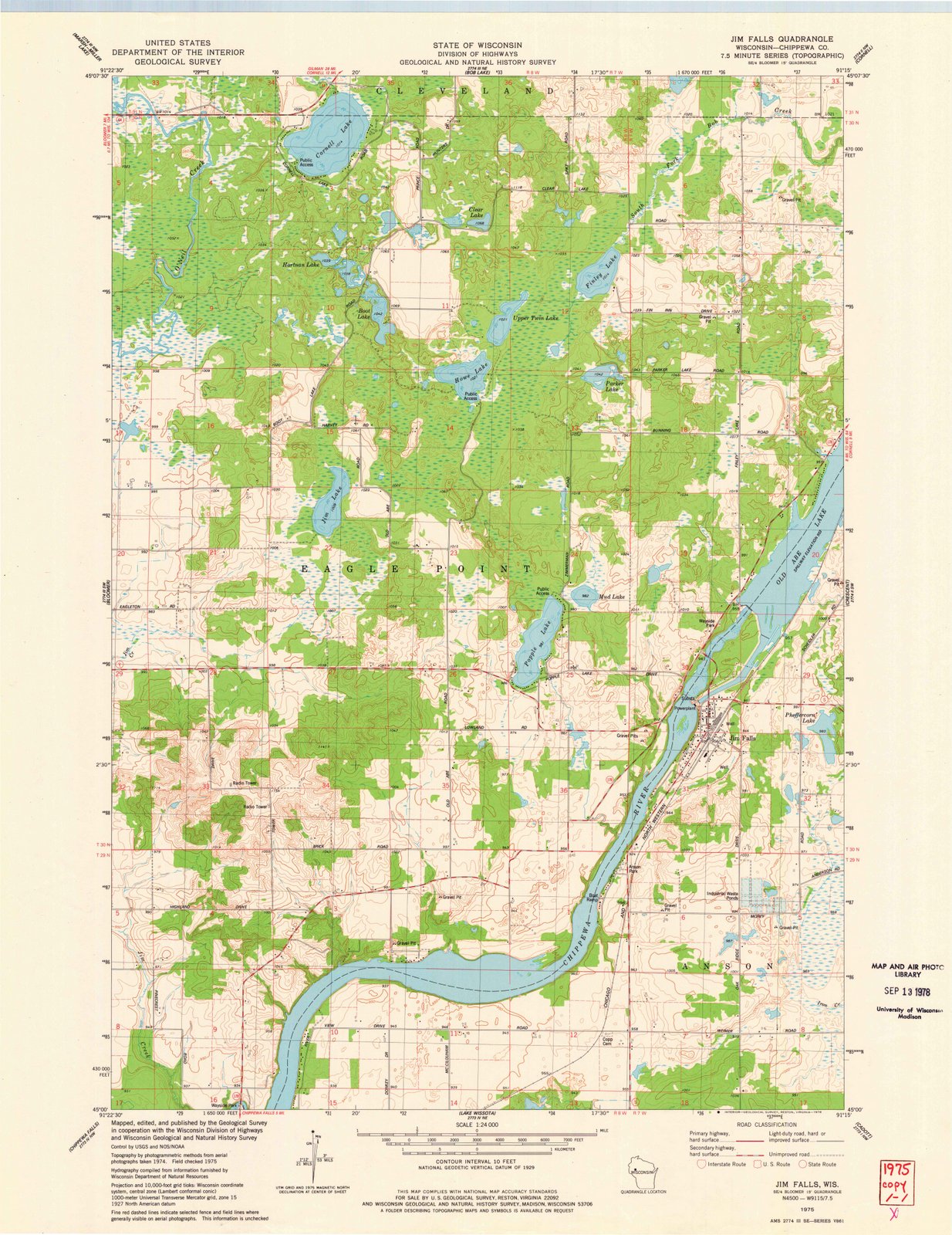 1975 Jim Falls, WI - Wisconsin - USGS Topographic Map
