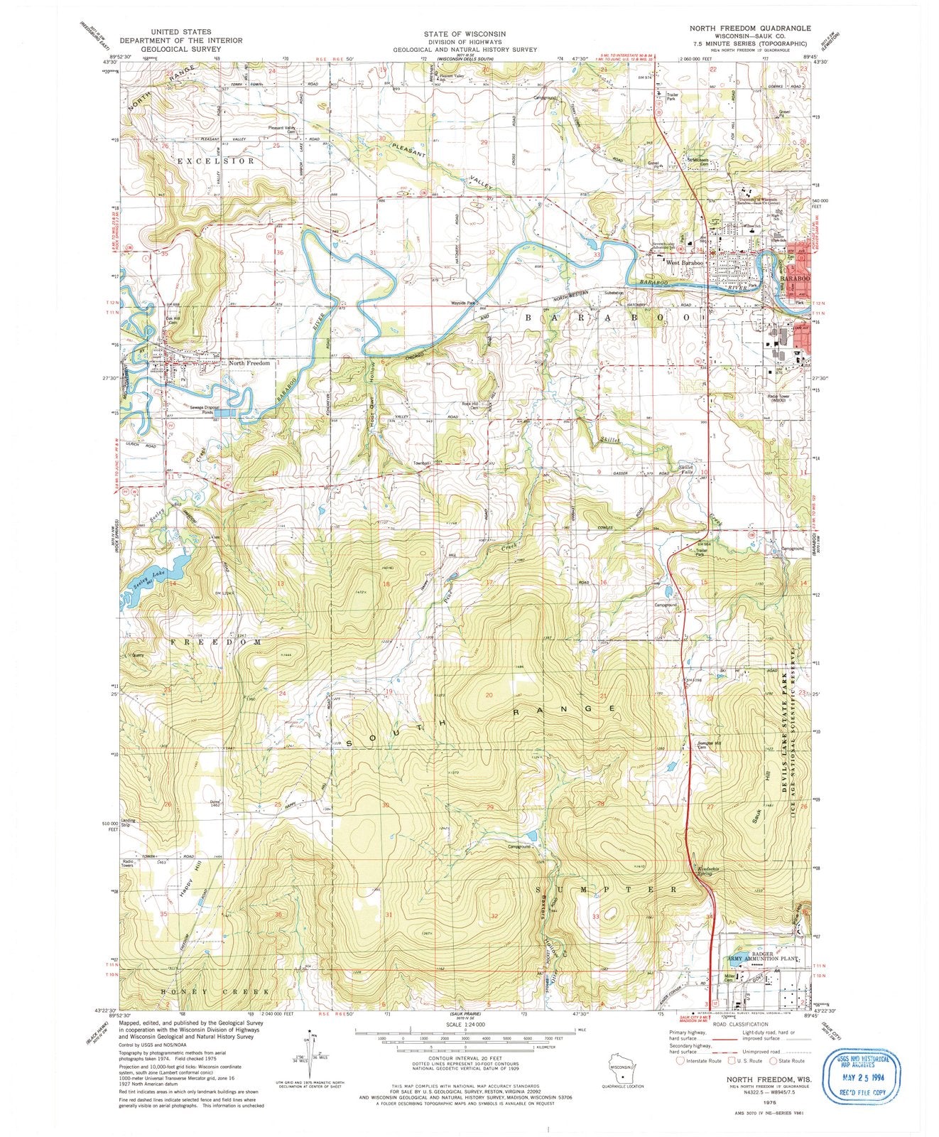 1975 North Freedom, WI - Wisconsin - USGS Topographic Map