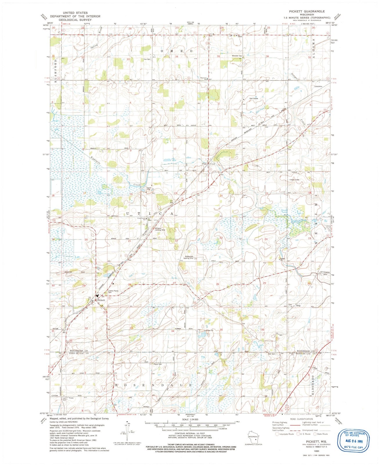 1980 Pickett, WI - Wisconsin - USGS Topographic Map