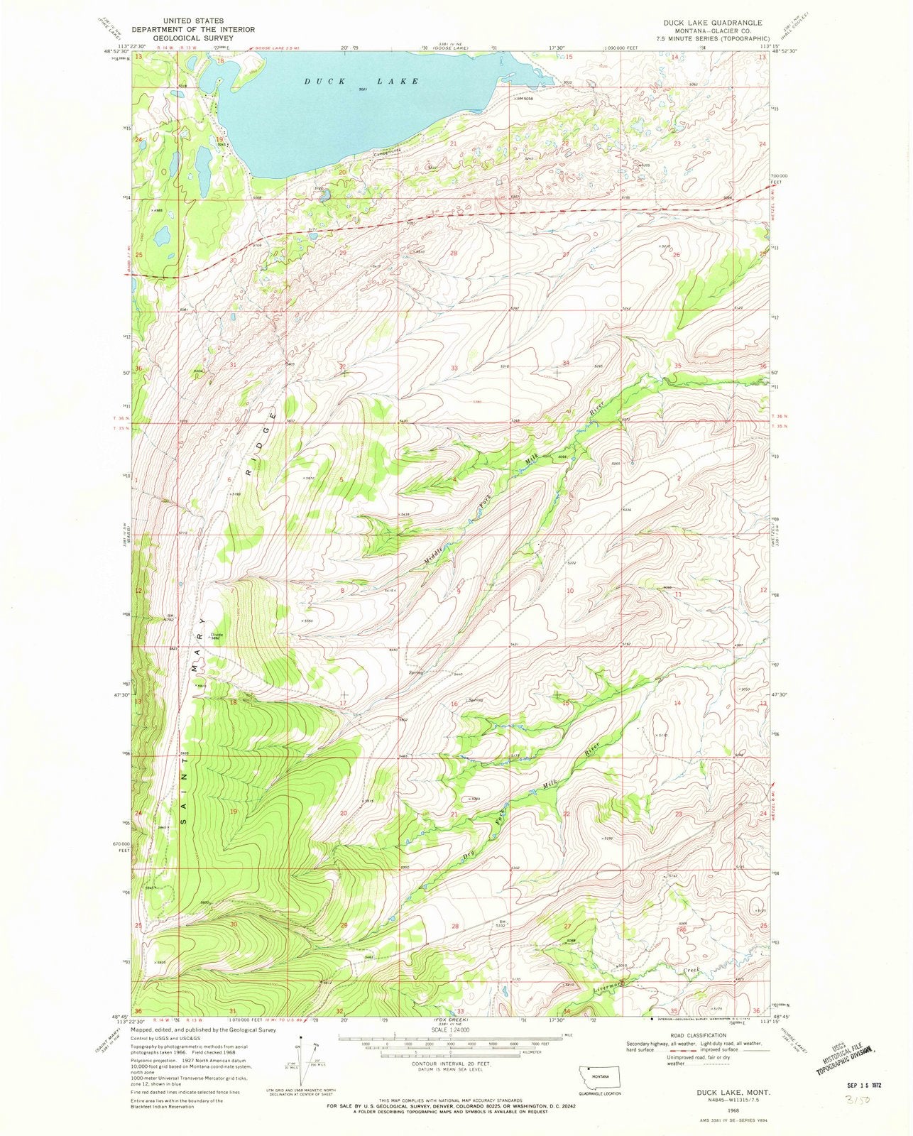 1968 Duck Lake, MT - Montana - USGS Topographic Map