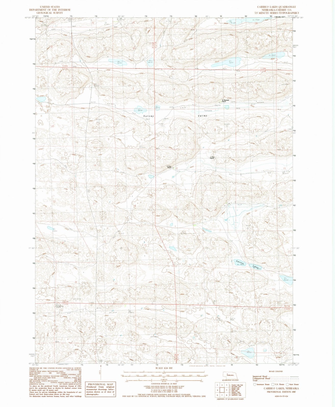 1987 Carrico Lakes, NE - Nebraska - USGS Topographic Map