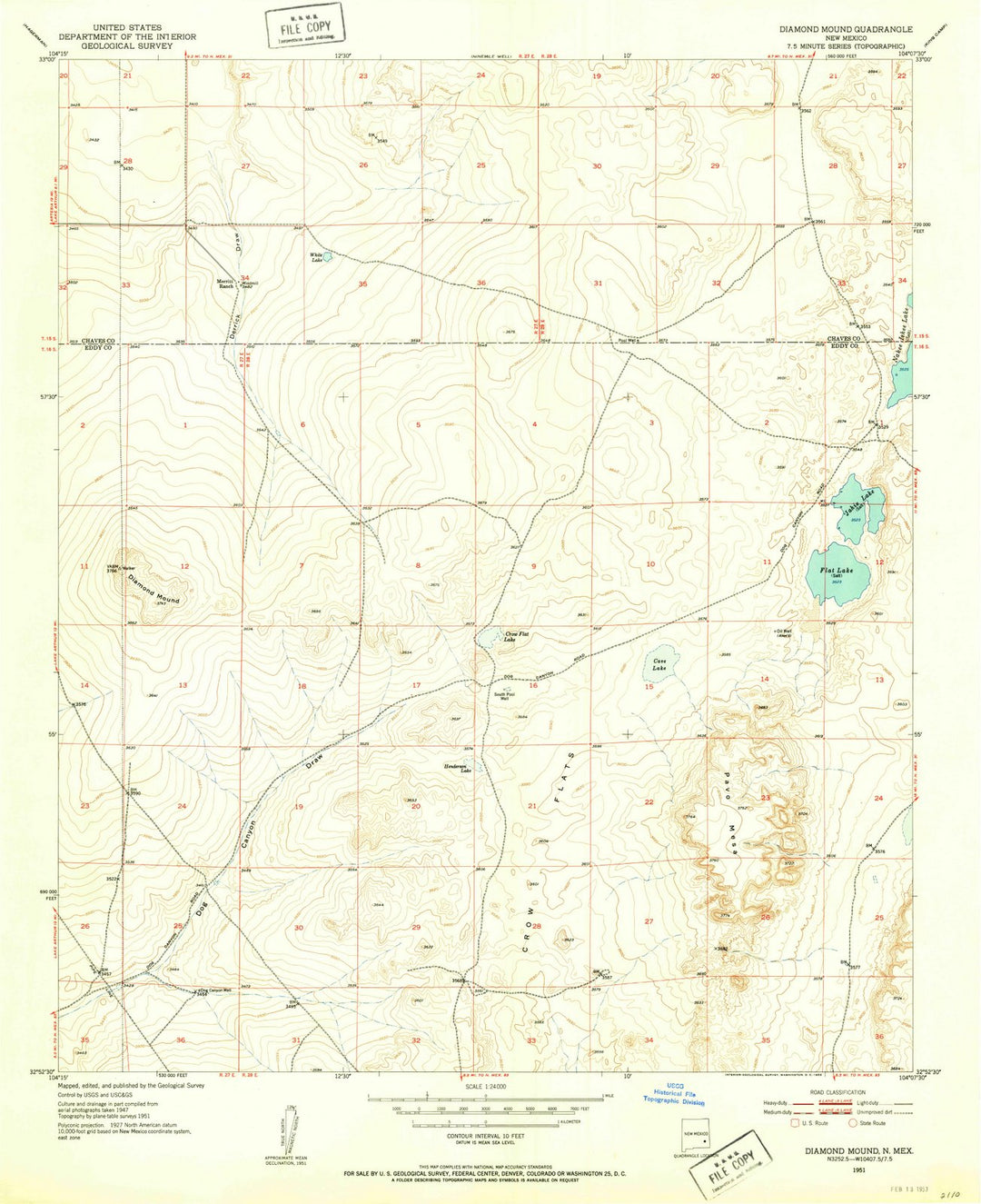 1951 Diamond Mound, NM - New Mexico - USGS Topographic Map