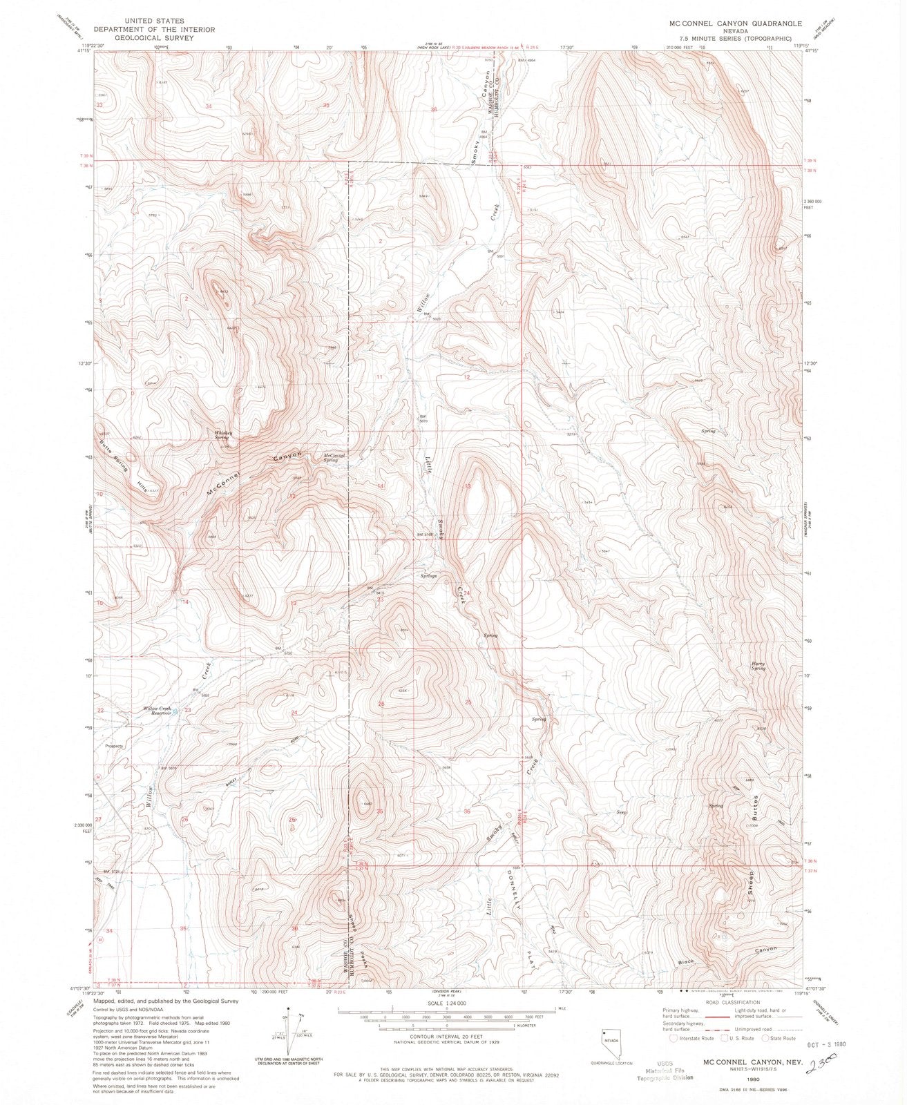 1980 Mc Connel Canyon, NV - Nevada - USGS Topographic Map