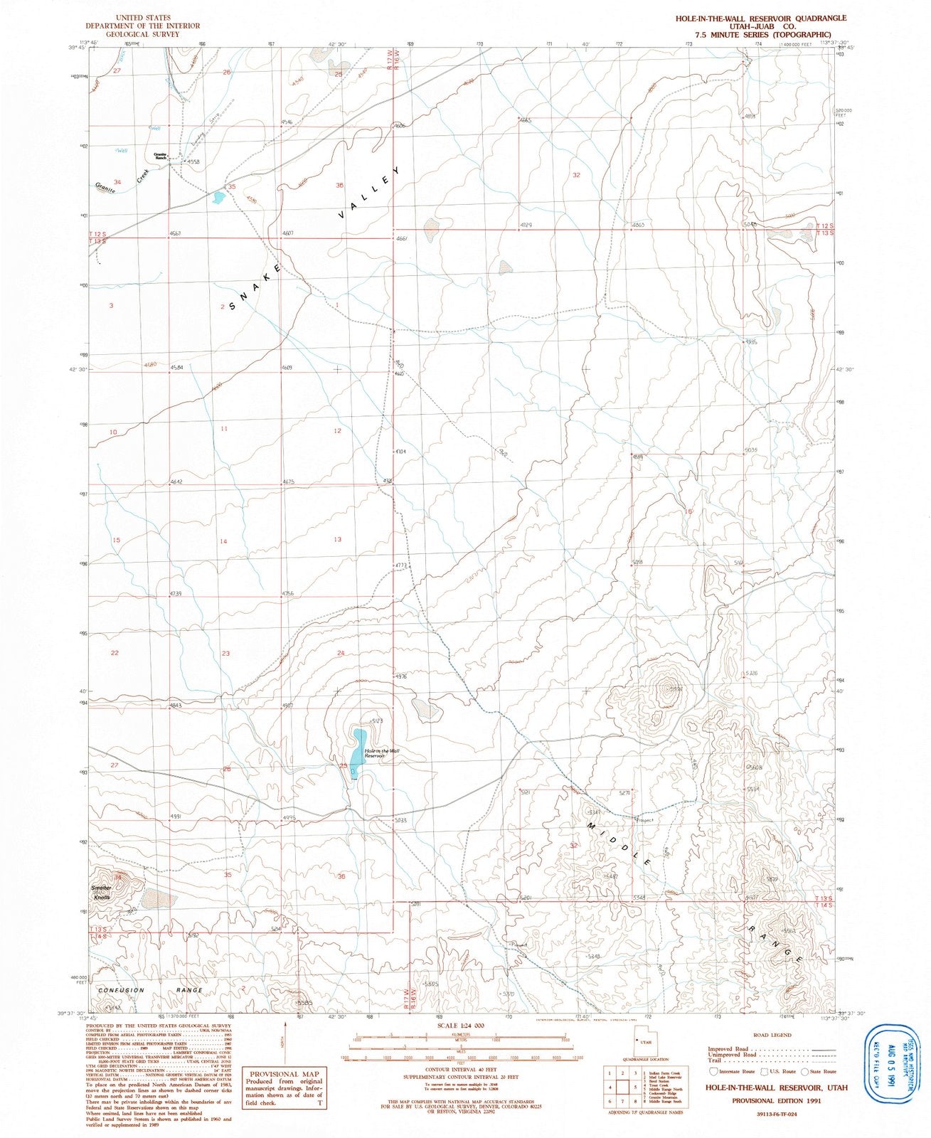 1991 Hole, UT - Indiana - USGS Topographic Map