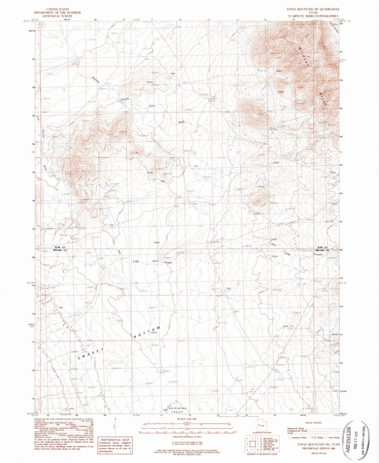 1988 Topaz Mountain, UT - Utah - USGS Topographic Map