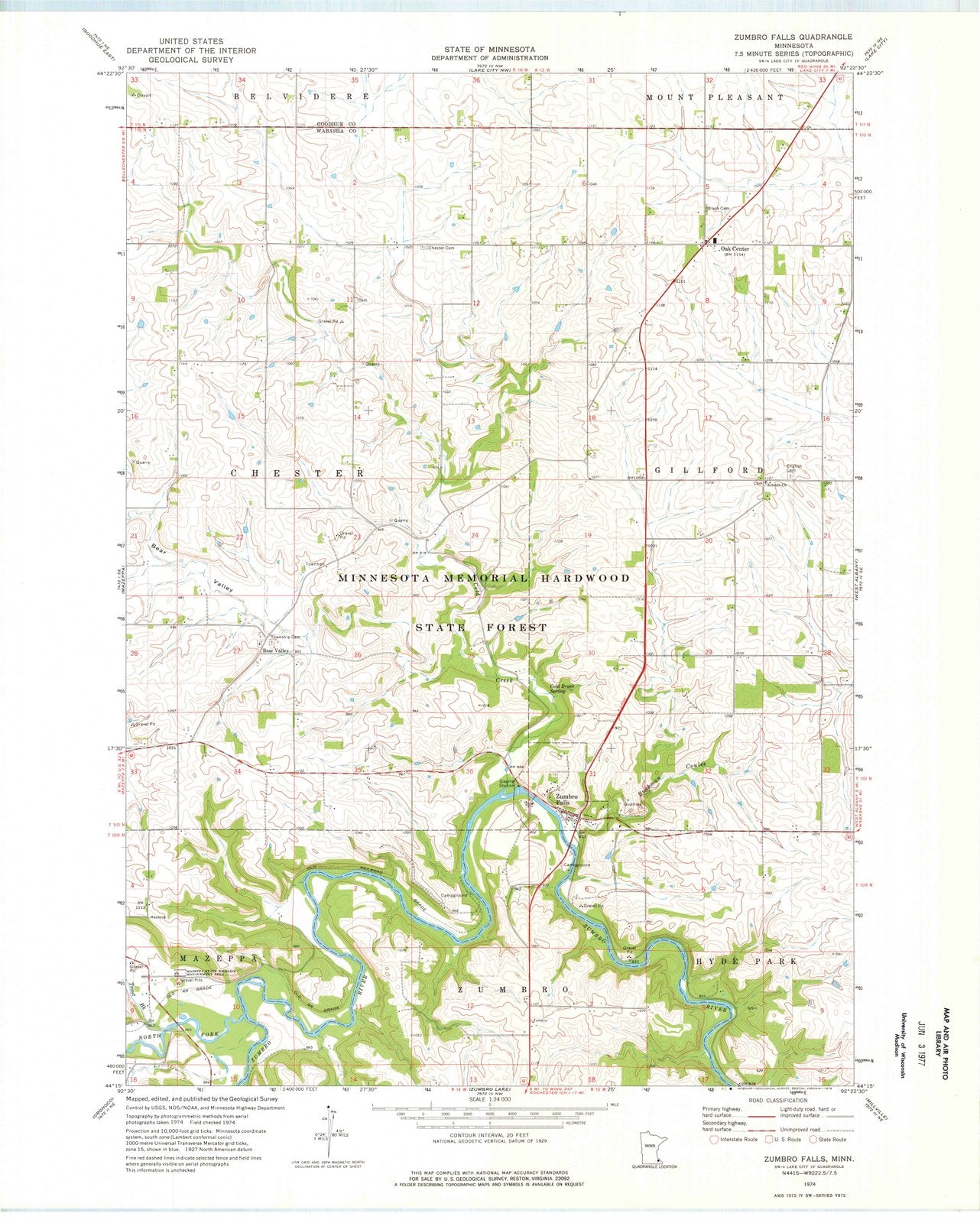 1974 Zumbro Falls, MN - Minnesota - USGS Topographic Map