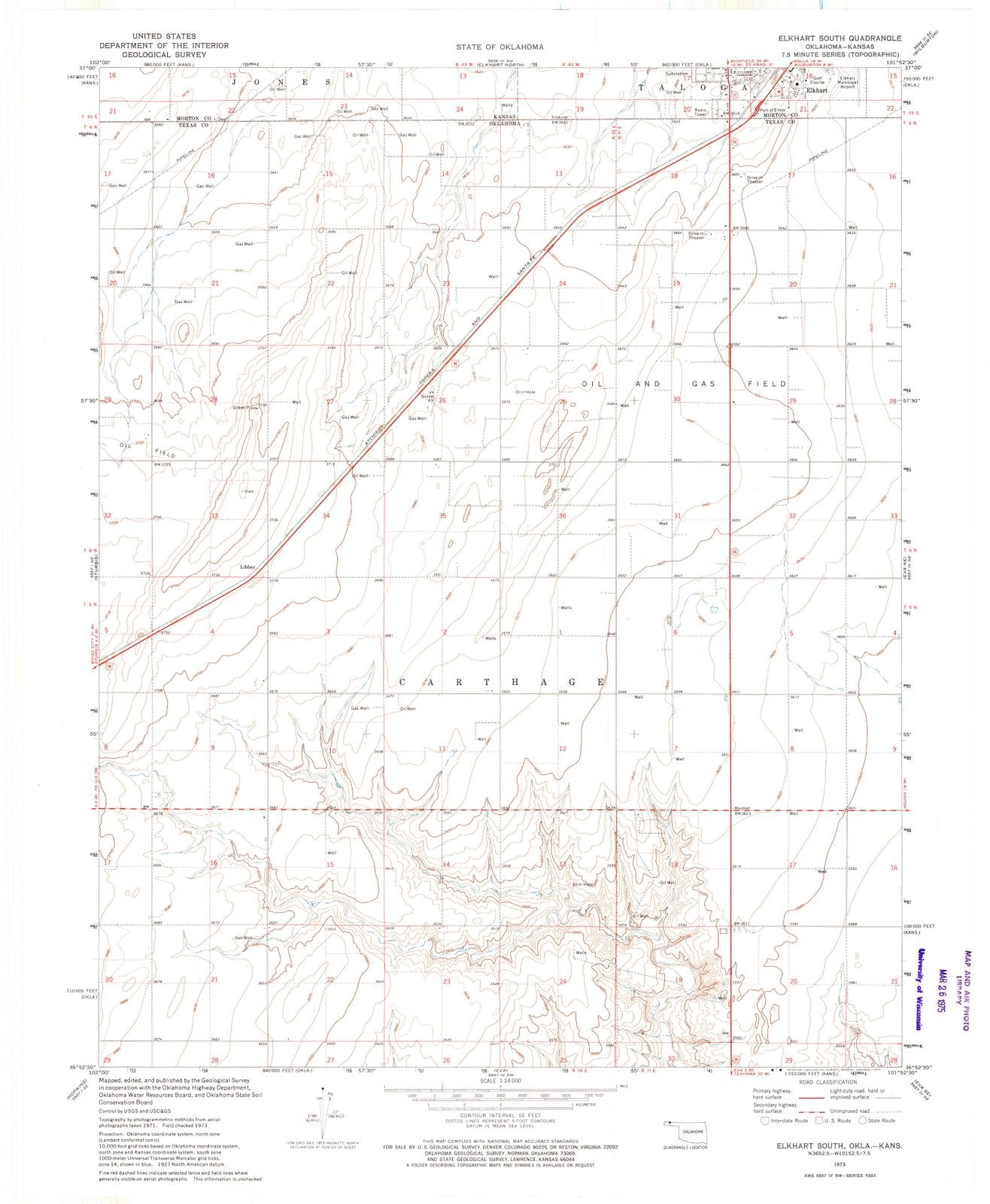 1973 Elkhart South, KS - Kansas - USGS Topographic Map
