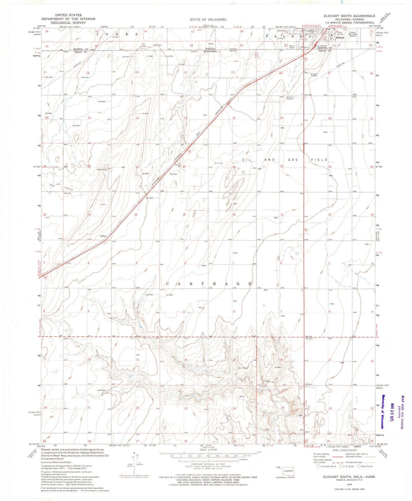 1973 Elkhart South, KS - Kansas - USGS Topographic Map