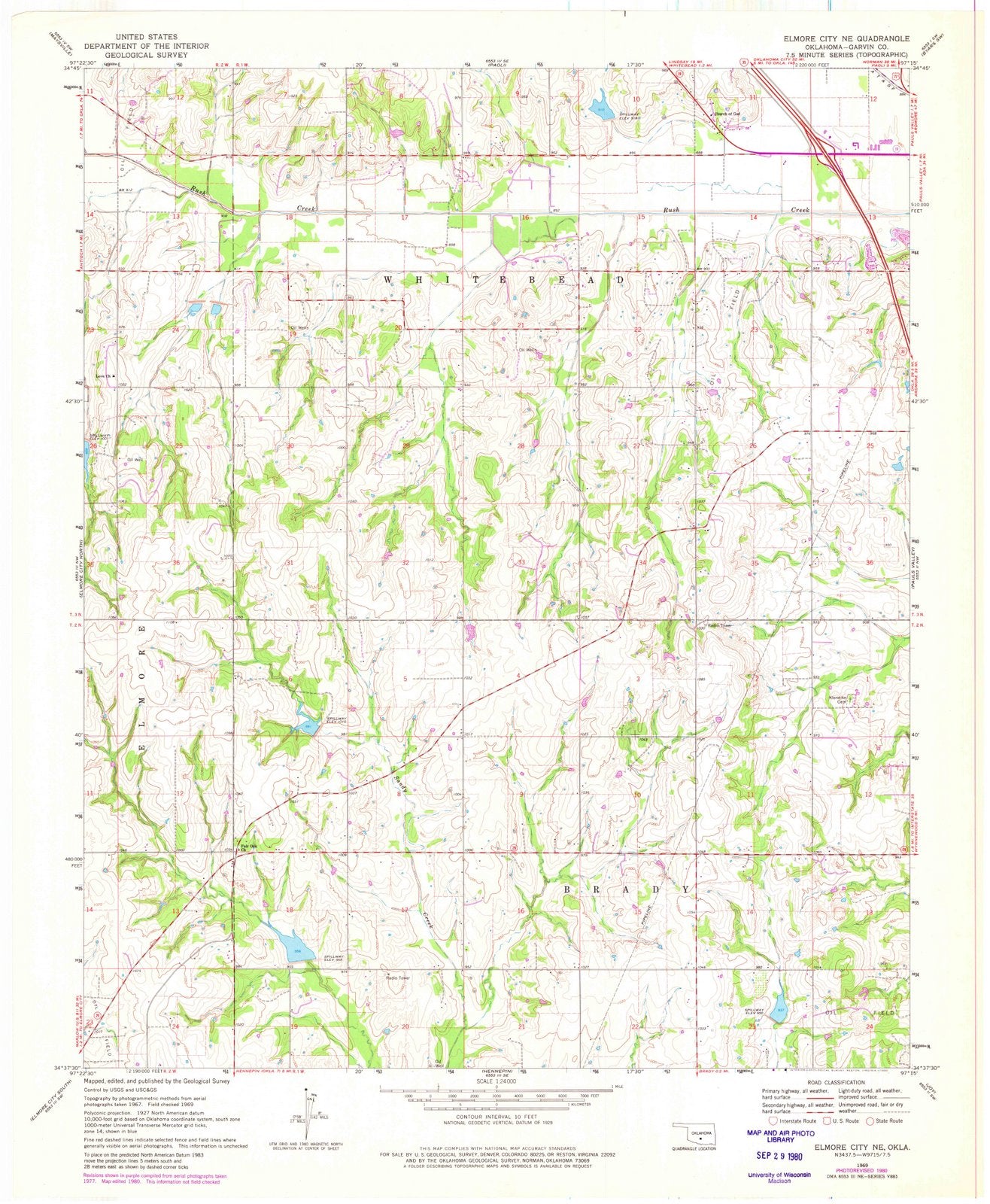 1969 Elmore City, OK - Oklahoma - USGS Topographic Map