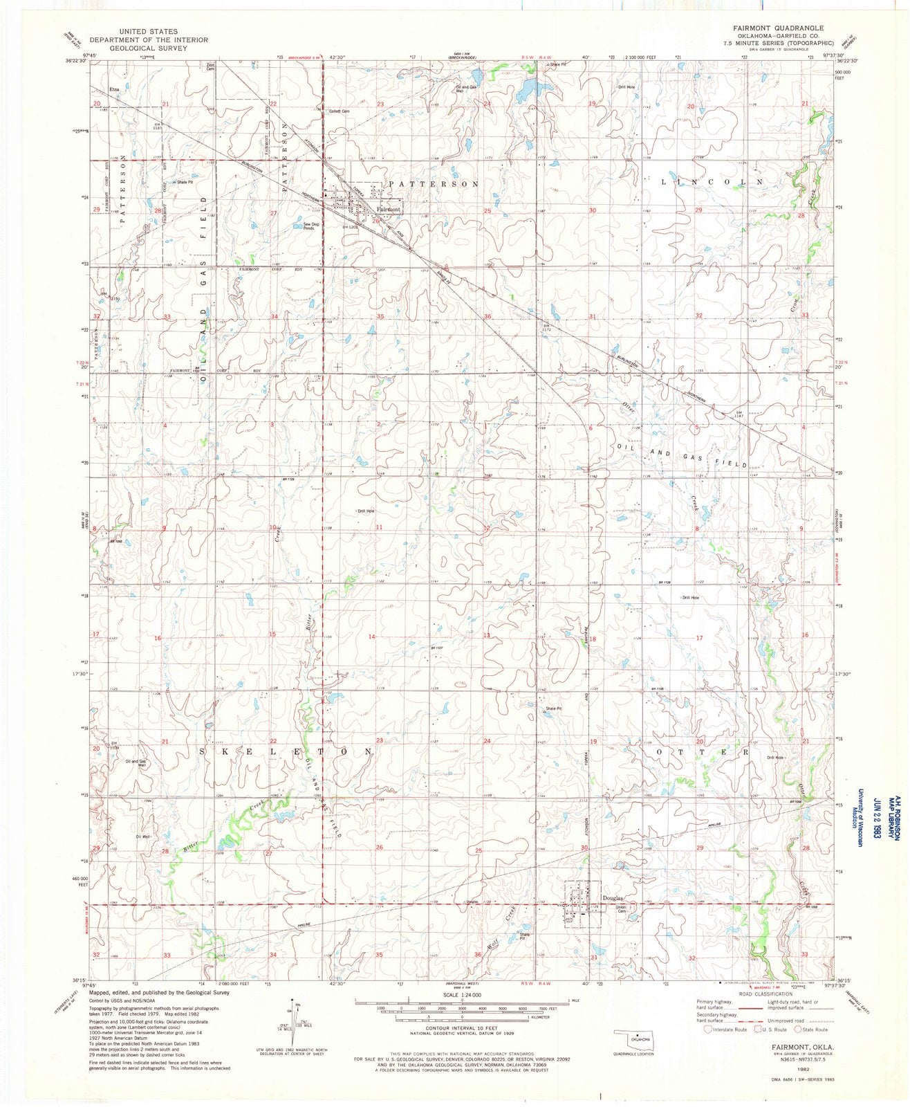 1982 Fairmont, OK - Oklahoma - USGS Topographic Map
